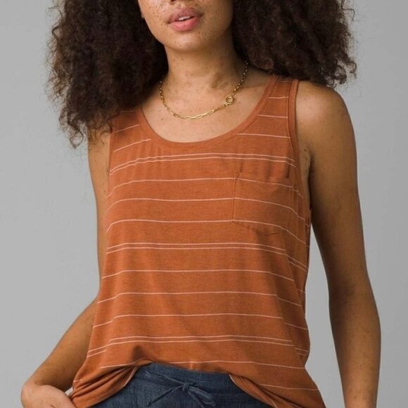 Prana Tops - NWT Prana Foundation Scoop Neck Tank in Copper Heather Stripe - Size Small